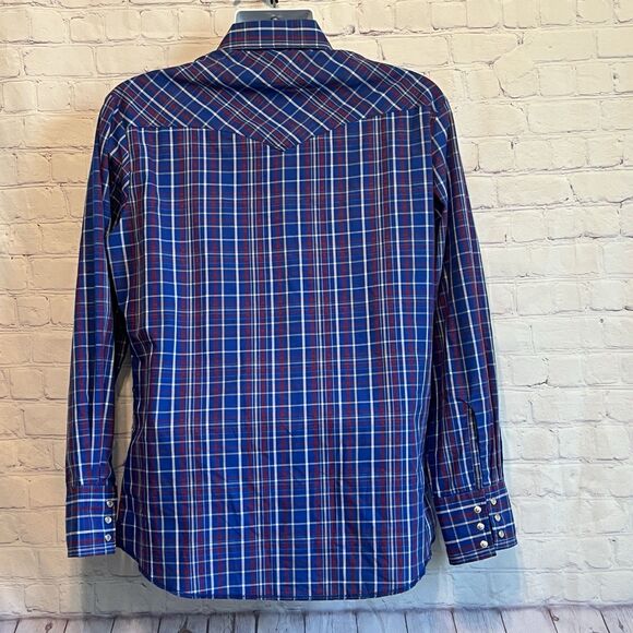 Wrangler Shirt Mens Size M Blue Plaid Western Pearl Snap Long Sleeve Cowboy - Picture 3 of 9